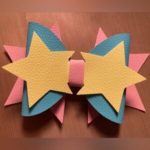 Handmade Faux Leather Star Bow with French Barrette